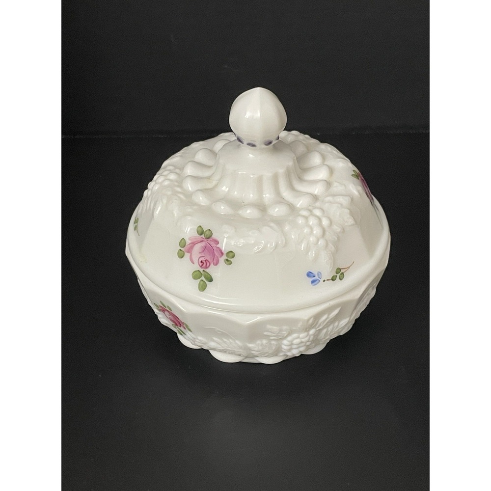 Vtg Westmoreland Milk Glass Lidded Compote Candy Dish‎ Hand Painted Floral